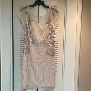 Papell Boutique Cream and Silver Embellished Midi Dress